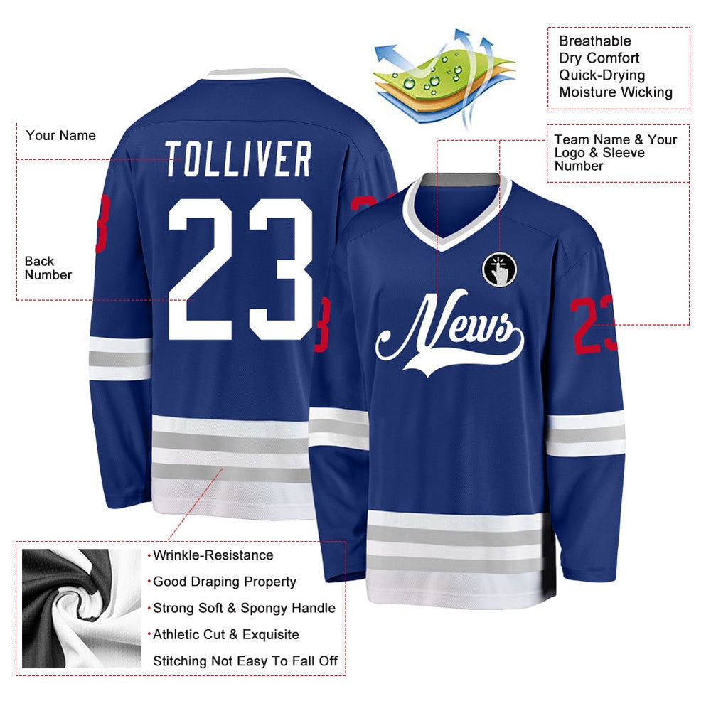 Usa Hockey Jersey, Custom Royal White Gray Hockey Jersey, Team Hockey Jerseys