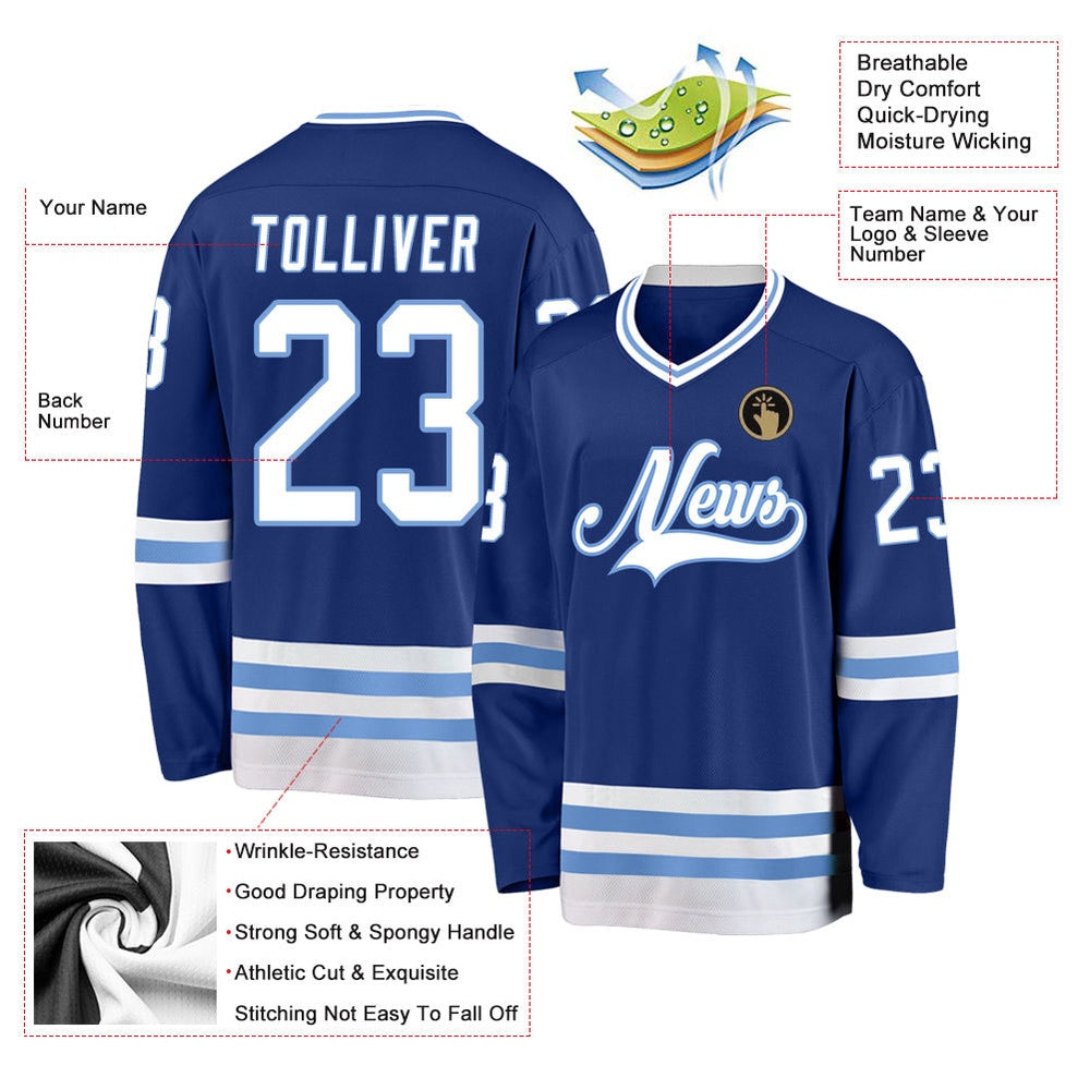 Usa Hockey Jersey, Custom Royal White Light Blue Hockey Jersey, Team Hockey Jerseys
