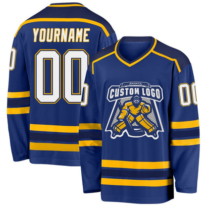 Usa Hockey Jersey, Custom Royal White Navy Gold Hockey Jersey, Team Hockey Jerseys