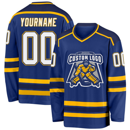 Usa Hockey Jersey, Custom Royal White Navy Gold Hockey Jersey, Team Hockey Jerseys