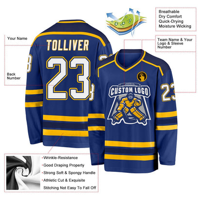 Usa Hockey Jersey, Custom Royal White Navy Gold Hockey Jersey, Team Hockey Jerseys