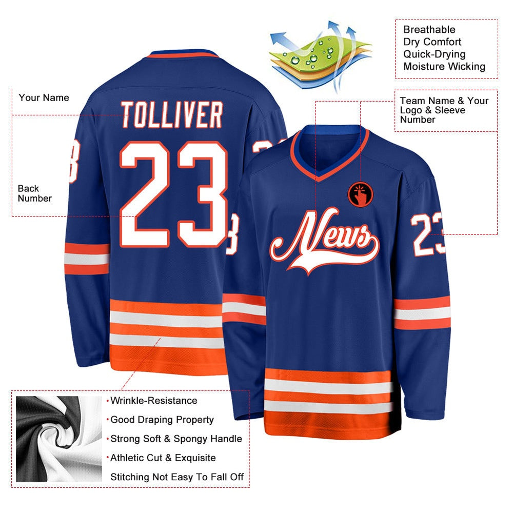 Usa Hockey Jersey, Custom Royal White Orange Hockey Jersey, Team Hockey Jerseys
