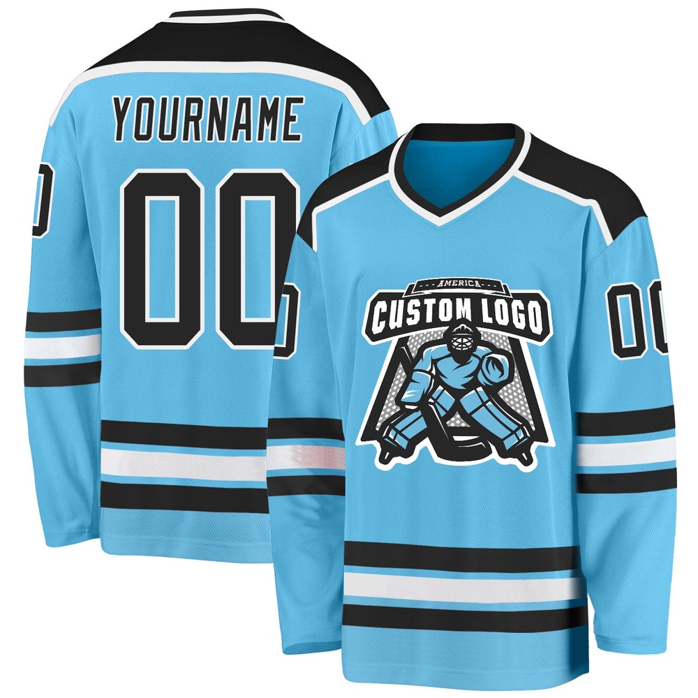 Usa Hockey Jersey, Custom Sky Blue Black White Hockey Jersey, Team Hockey Jerseys