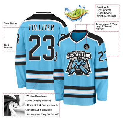 Usa Hockey Jersey, Custom Sky Blue Black White Hockey Jersey, Team Hockey Jerseys
