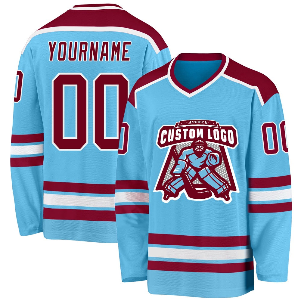 Usa Hockey Jersey, Custom Sky Blue Maroon White Hockey Jersey, Team Hockey Jerseys