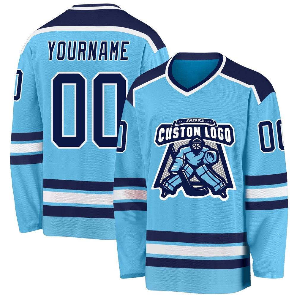 Usa Hockey Jersey, Custom Sky Blue Navy White Hockey Jersey, Team Hockey Jerseys