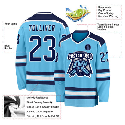 Usa Hockey Jersey, Custom Sky Blue Navy White Hockey Jersey, Team Hockey Jerseys