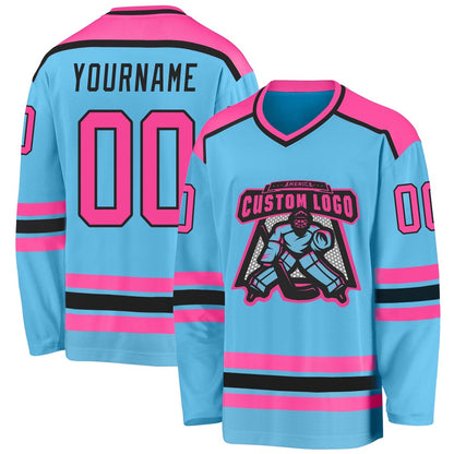 Usa Hockey Jersey, Custom Sky Blue Pink Black Hockey Jersey, Team Hockey Jerseys