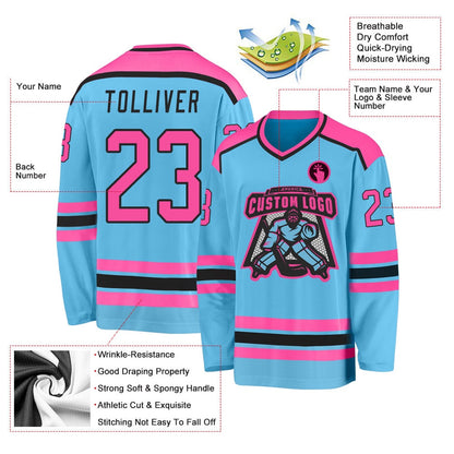 Usa Hockey Jersey, Custom Sky Blue Pink Black Hockey Jersey, Team Hockey Jerseys