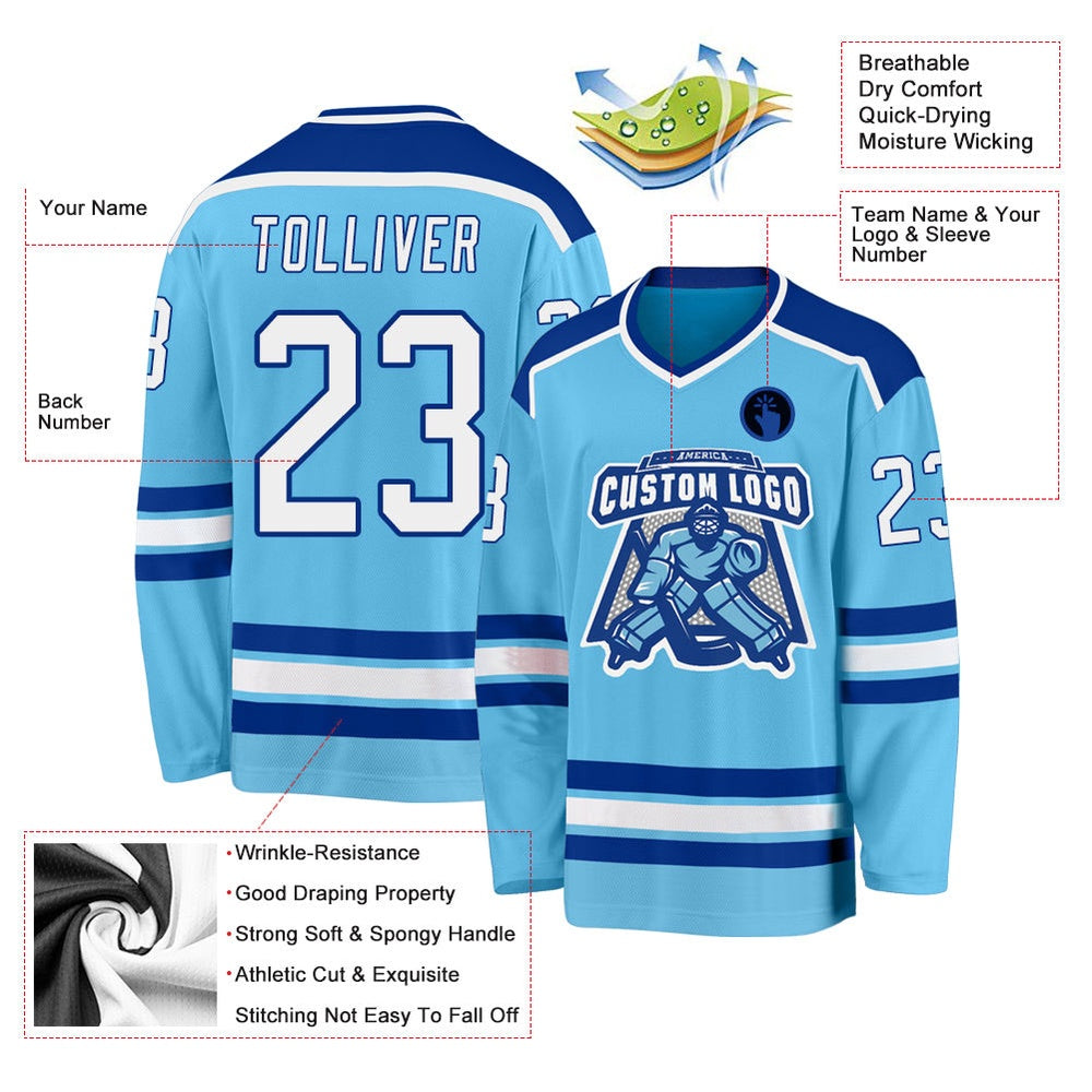 Usa Hockey Jersey, Custom Sky Blue White Royal Hockey Jersey, Team Hockey Jerseys
