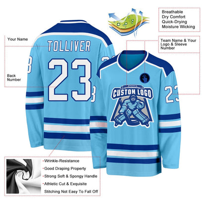 Usa Hockey Jersey, Custom Sky Blue White Royal Hockey Jersey, Team Hockey Jerseys