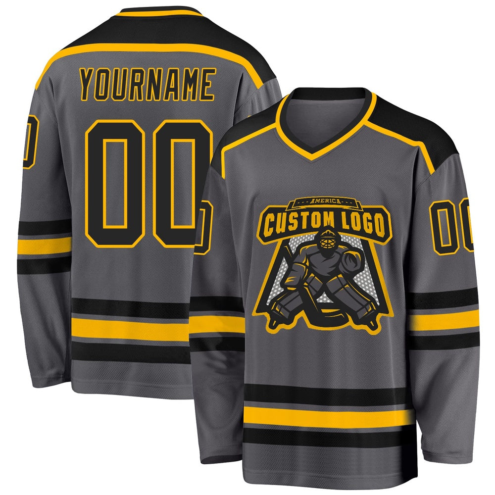 Usa Hockey Jersey, Custom Steel Gray Black Gold Hockey Jersey, Team Hockey Jerseys