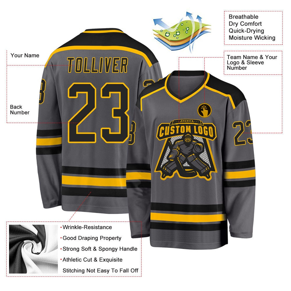 Usa Hockey Jersey, Custom Steel Gray Black Gold Hockey Jersey, Team Hockey Jerseys
