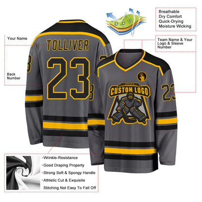 Usa Hockey Jersey, Custom Steel Gray Black Gold Hockey Jersey, Team Hockey Jerseys