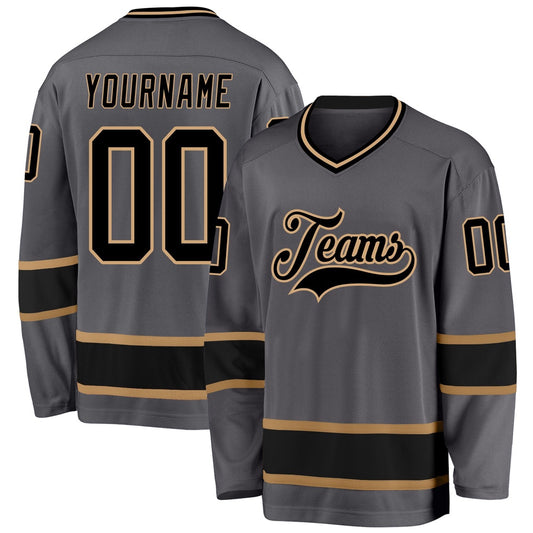 Usa Hockey Jersey, Custom Steel Gray Black Old Gold 1 Hockey Jersey, Team Hockey Jerseys