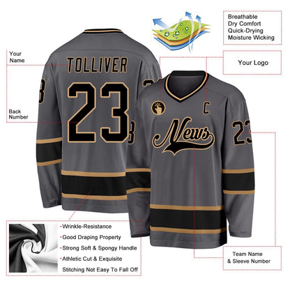 Usa Hockey Jersey, Custom Steel Gray Black Old Gold 1 Hockey Jersey, Team Hockey Jerseys