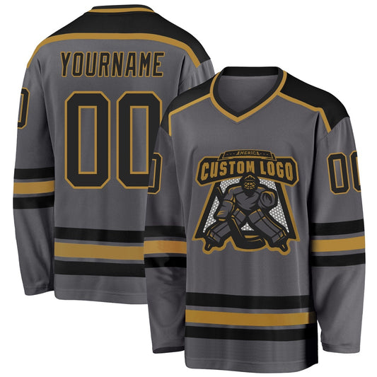 Usa Hockey Jersey, Custom Steel Gray Black Old Gold Hockey Jersey, Team Hockey Jerseys