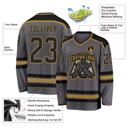Usa Hockey Jersey, Custom Steel Gray Black Old Gold Hockey Jersey, Team Hockey Jerseys