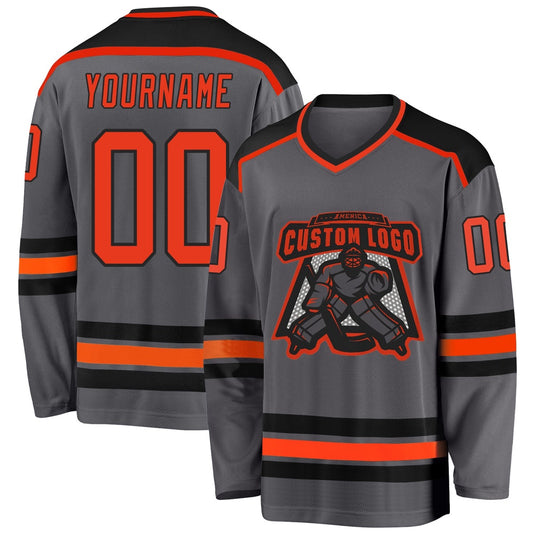 Usa Hockey Jersey, Custom Steel Gray Orange Black Hockey Jersey, Team Hockey Jerseys