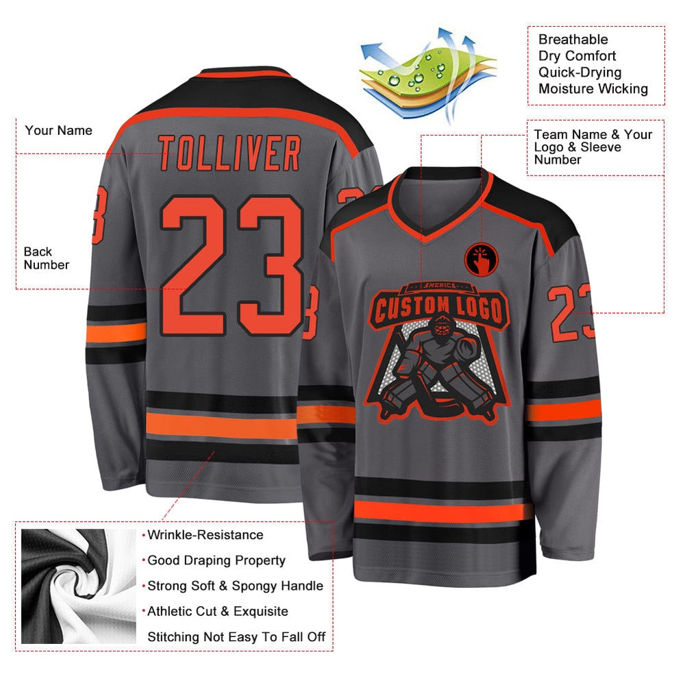 Usa Hockey Jersey, Custom Steel Gray Orange Black Hockey Jersey, Team Hockey Jerseys