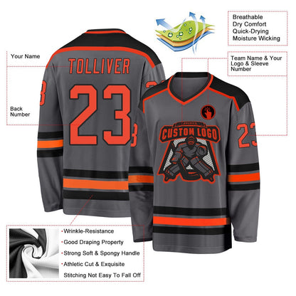 Usa Hockey Jersey, Custom Steel Gray Orange Black Hockey Jersey, Team Hockey Jerseys