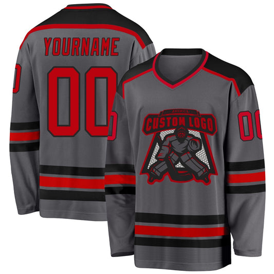 Usa Hockey Jersey, Custom Steel Gray Red Black Hockey Jersey, Team Hockey Jerseys