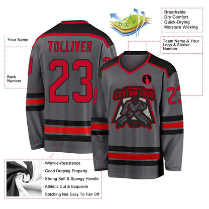 Usa Hockey Jersey, Custom Steel Gray Red Black Hockey Jersey, Team Hockey Jerseys