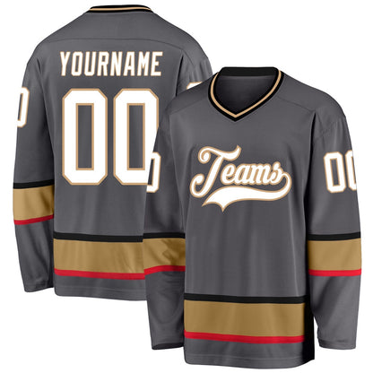 Usa Hockey Jersey, Custom Steel Gray White Old Gold Hockey Jersey, Team Hockey Jerseys