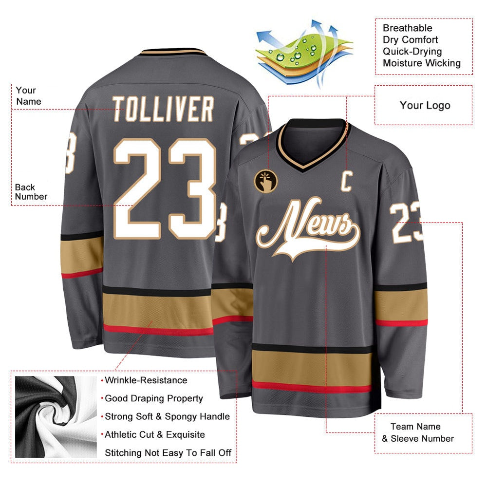 Usa Hockey Jersey, Custom Steel Gray White Old Gold Hockey Jersey, Team Hockey Jerseys