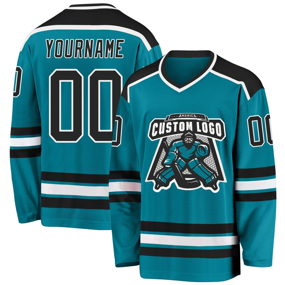 Usa Hockey Jersey, Custom Teal Black White Hockey Jersey, Team Hockey Jerseys
