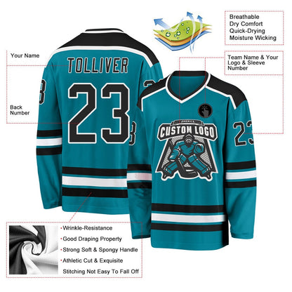 Usa Hockey Jersey, Custom Teal Black White Hockey Jersey, Team Hockey Jerseys