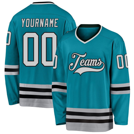 Usa Hockey Jersey, Custom Teal Gray Black 1 Hockey Jersey, Team Hockey Jerseys