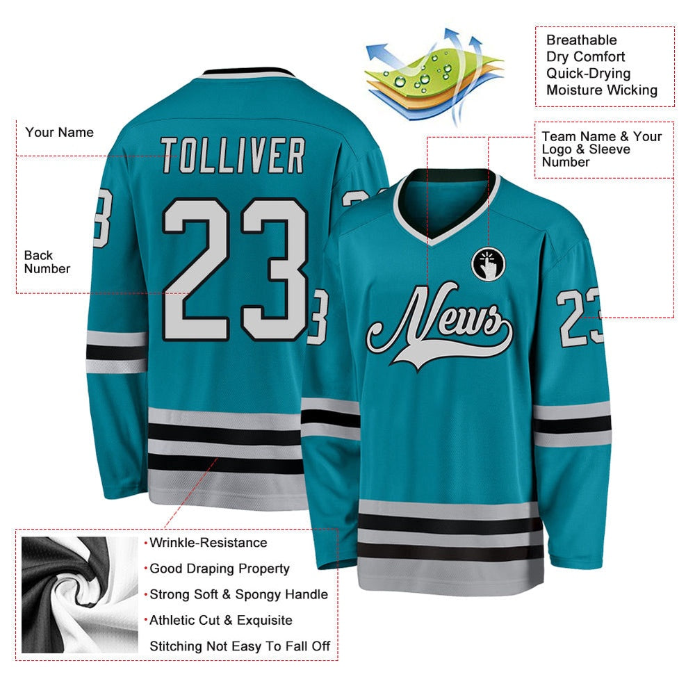 Usa Hockey Jersey, Custom Teal Gray Black 1 Hockey Jersey, Team Hockey Jerseys