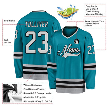 Usa Hockey Jersey, Custom Teal Gray Black 1 Hockey Jersey, Team Hockey Jerseys