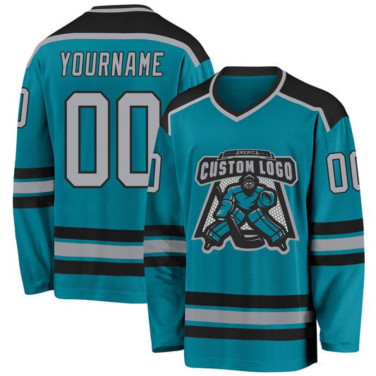 Usa Hockey Jersey, Custom Teal Gray Black Hockey Jersey, Team Hockey Jerseys
