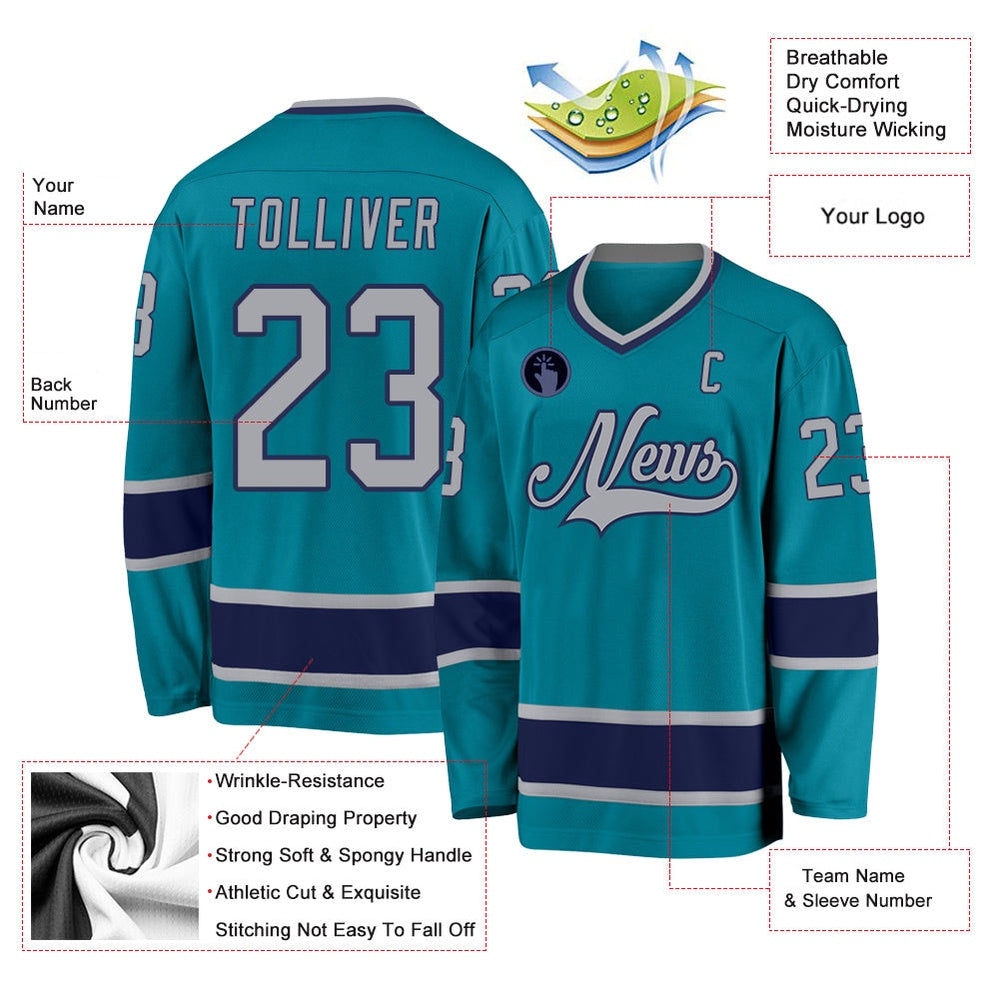 Usa Hockey Jersey, Custom Teal Gray Navy_9044 Hockey Jersey, Team Hockey Jerseys