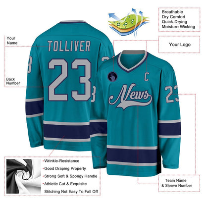 Usa Hockey Jersey, Custom Teal Gray Navy_9044 Hockey Jersey, Team Hockey Jerseys