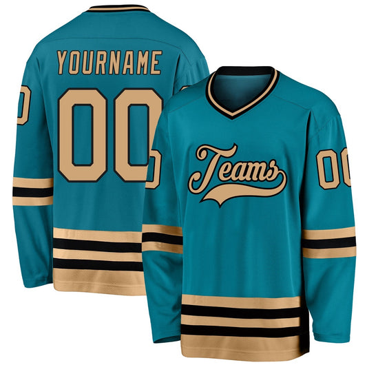 Usa Hockey Jersey, Custom Teal Old Gold Black Hockey Jersey, Team Hockey Jerseys