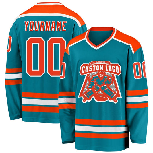 Usa Hockey Jersey, Custom Teal Orange White 1 Hockey Jersey, Team Hockey Jerseys