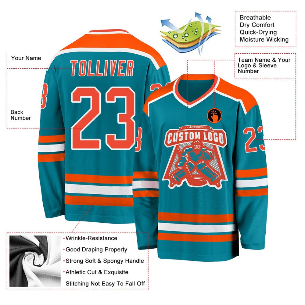 Usa Hockey Jersey, Custom Teal Orange White 1 Hockey Jersey, Team Hockey Jerseys