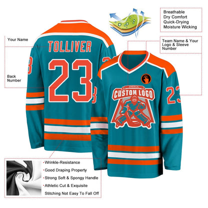 Usa Hockey Jersey, Custom Teal Orange White 1 Hockey Jersey, Team Hockey Jerseys