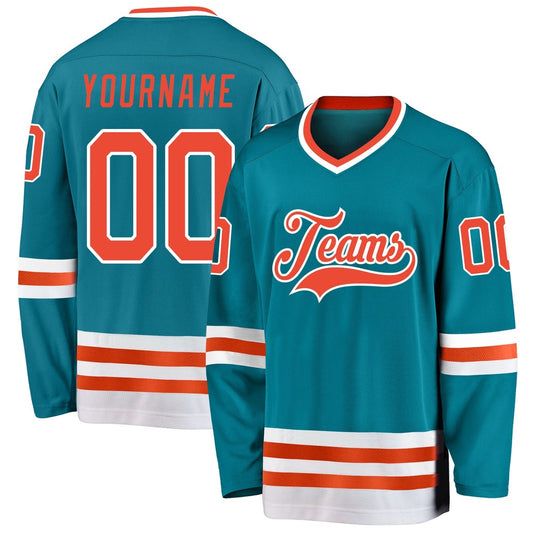 Usa Hockey Jersey, Custom Teal Orange White Hockey Jersey, Team Hockey Jerseys