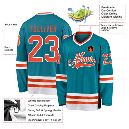Usa Hockey Jersey, Custom Teal Orange White Hockey Jersey, Team Hockey Jerseys
