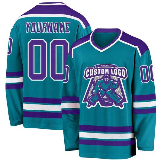 Usa Hockey Jersey, Custom Teal Purple White Hockey Jersey, Team Hockey Jerseys
