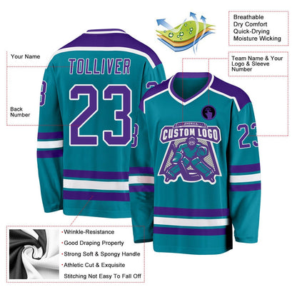 Usa Hockey Jersey, Custom Teal Purple White Hockey Jersey, Team Hockey Jerseys