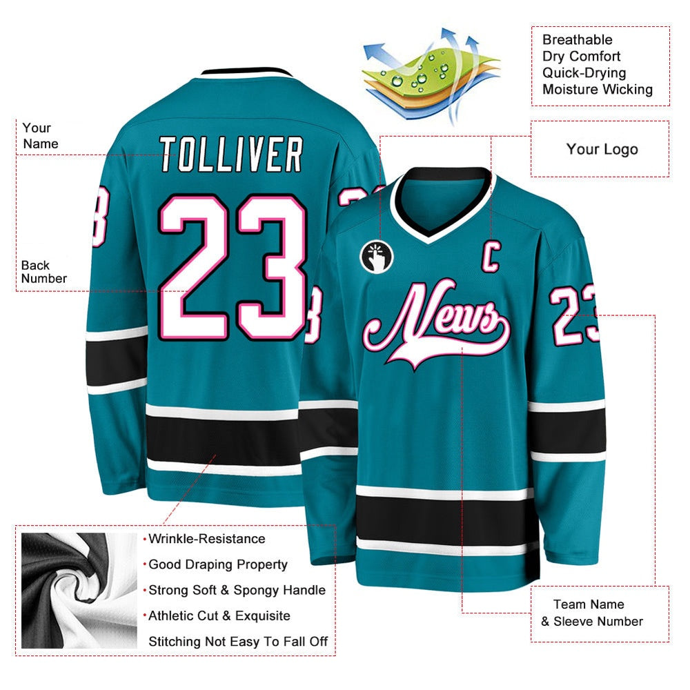 Usa Hockey Jersey, Custom Teal White Black Hockey Jersey, Team Hockey Jerseys