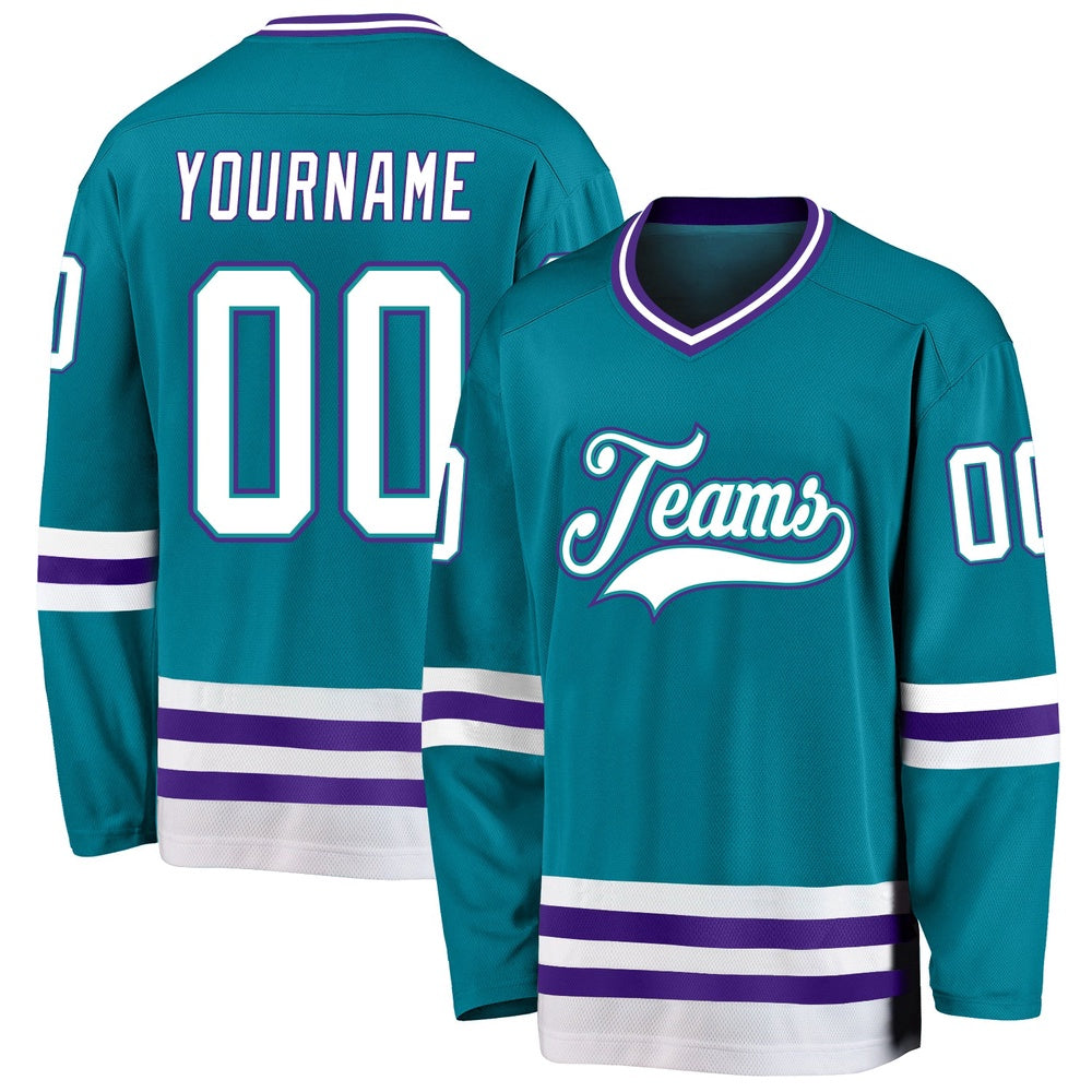 Usa Hockey Jersey, Custom Teal White Purple 1 Hockey Jersey, Team Hockey Jerseys