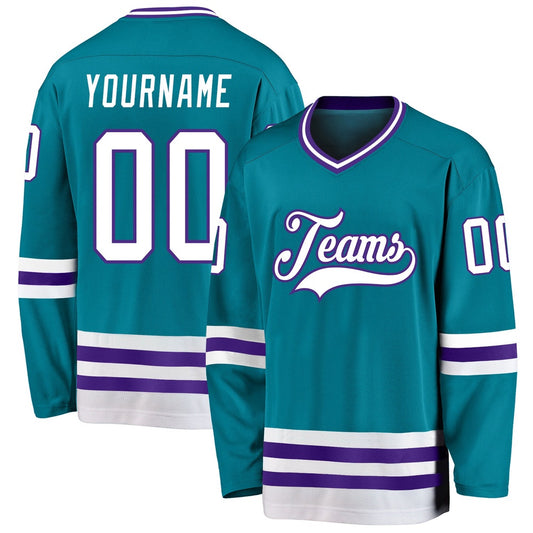 Usa Hockey Jersey, Custom Teal White Purple Hockey Jersey, Team Hockey Jerseys