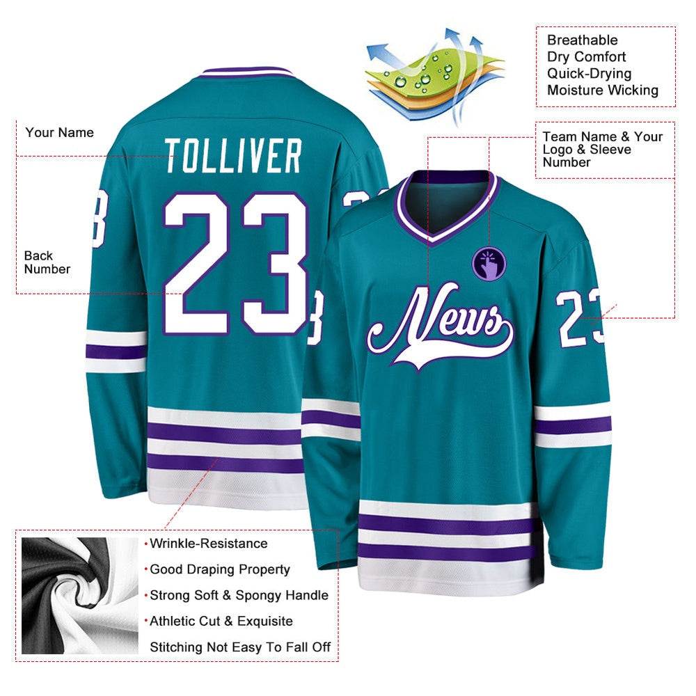 Usa Hockey Jersey, Custom Teal White Purple Hockey Jersey, Team Hockey Jerseys