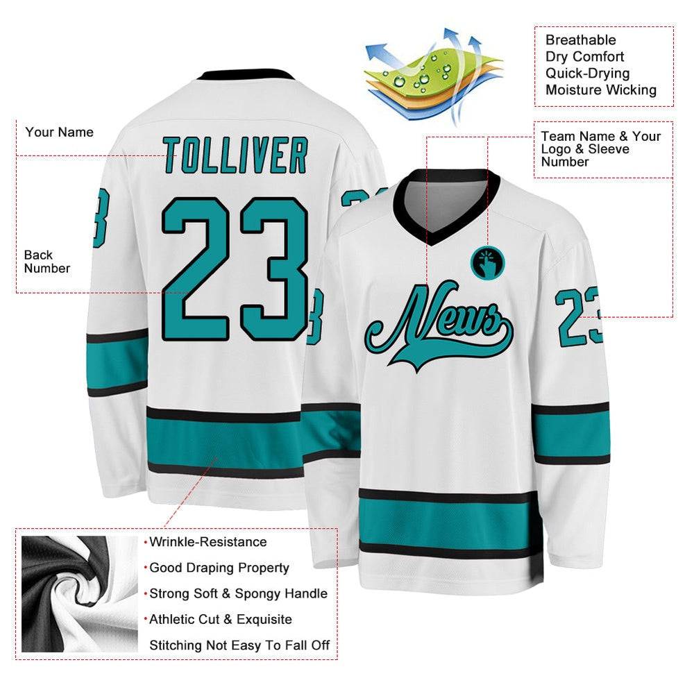 Usa Hockey Jersey, Custom White Aqua Black 1 Hockey Jersey, Team Hockey Jerseys